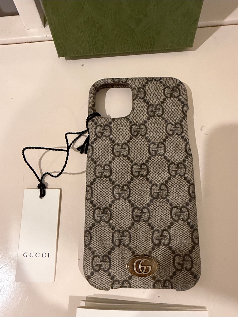 Gucci GG Supreme Beige and Brown iPhone Case with Gold Logo